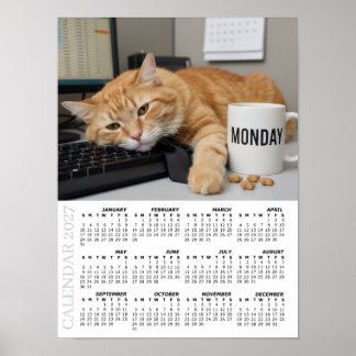 2027 Kalender, Montag Motivation - Büro-Spaß-Katze Poster