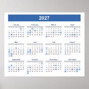 2027 Kalender nach Monat Zuhause Schule Büro Wand Poster