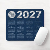 2027 Kalender Navy Blau & Silber Firmenlogo Mousepad (Mit Mouse)