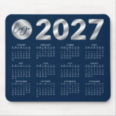 2027 Kalender Navy Blau & Silber Firmenlogo Mousepad (Vorne)