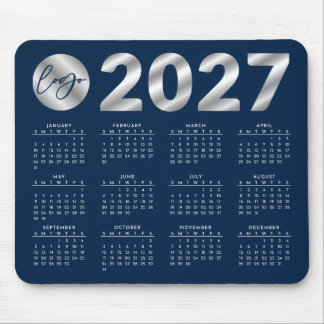 2027 Kalender Navy Blau & Silber Firmenlogo Mousepad