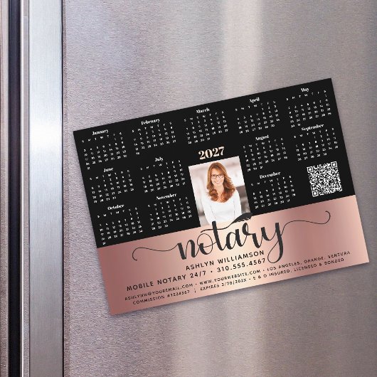 2027 Kalender Notar Schwarz Pink QR-Code Magnet