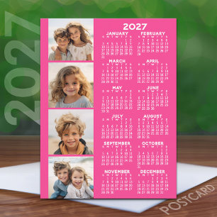 2027 Kalender Pink mit 4-Foto-Collage Postkarte