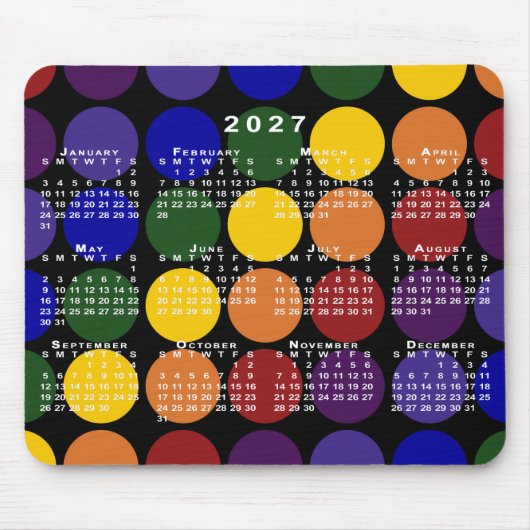 2027 Kalender Pride Regenbogen Tupfen auf Schwarz Mousepad (Vorne)
