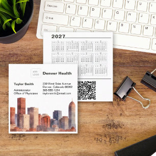 2027 Kalender QR Code Denver Skyline Quadratische Visitenkarte