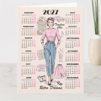2027 Kalender Retro Träume Grußkarte Karte
