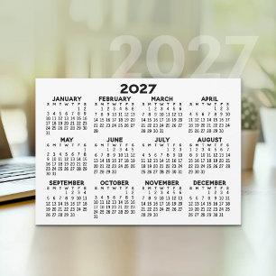 2027 Kalender - Schwarz Weiß Minimal Modern Einfac Feiertagskarte