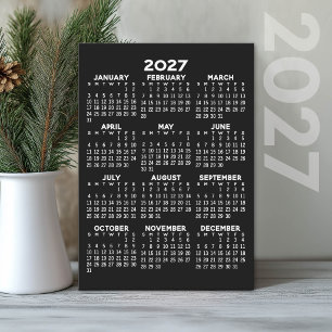 2027 Kalender - schwarzer Hintergrund - Vertikal Feiertagskarte