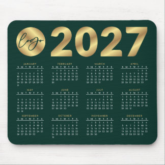 2027 Kalender Smaragdgrün & Gold Firmenlogo Mousepad