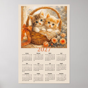 2027 Kalender - Süße Kätzchen im geflochtenen Korb Poster