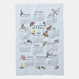 2027 Kalender Teetuch Vögel und Schmetterlinge Geschirrtuch