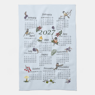 2027 Kalender Teetuch Vögel und Schmetterlinge Geschirrtuch