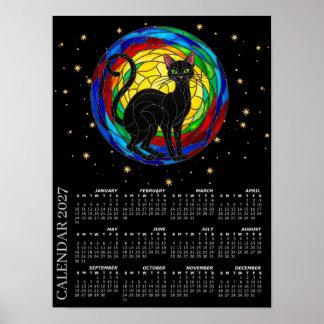 2027 Kalender, Vintage Schwarze Katze, Farbmosaik Poster