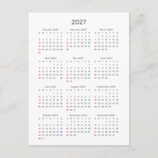 2027 Kalenderkarte: Sonntag Start, Schwarz & Weiß Postkarte