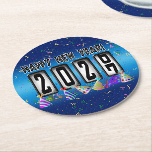 2027 Kilometerstand Neujahrsparty Runder Pappuntersetzer