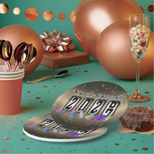 2027 Kilometerstand Silvesterparty Pappteller (Multi)