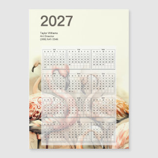2027 Lebendige Flamingo-Herde Tropischer Kalenderk Magnetkarte