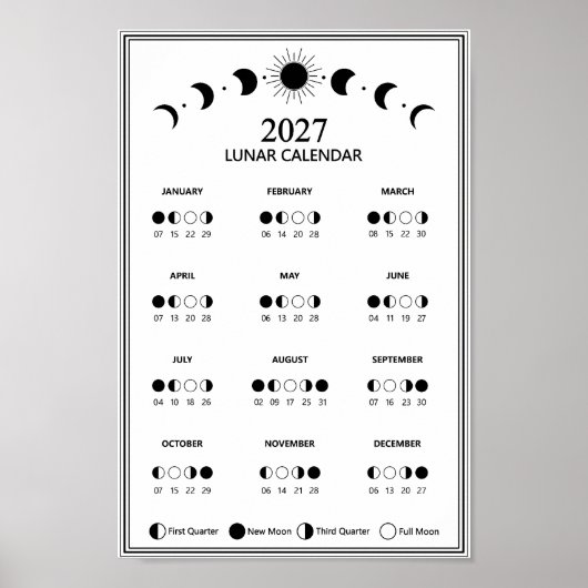 2027 Lunar Cycles Minimalist Moon Phase Calendar Poster (Vorne)