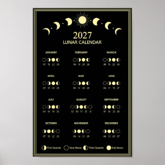 2027 Lunar Cycles Minimalist Moon Phase Calendar Poster