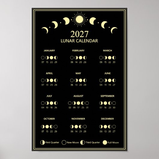 2027 Lunar Cycles Minimalist Moon Phase Calendar Poster (Vorne)