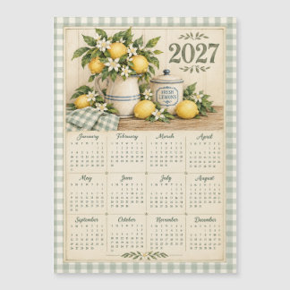 2027 Magnetkalender - Vintage Gingham und Zitrone Magnetkarte