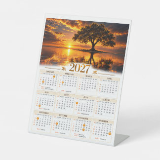 2027 Majestätischer Baum Sonnenuntergang über dem Sockelschild