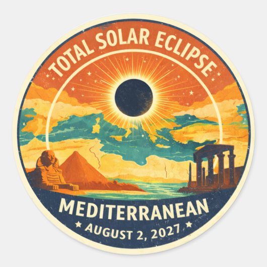 2027 Mediterranean Solar Eclipse Runder Aufkleber (Vorderseite)