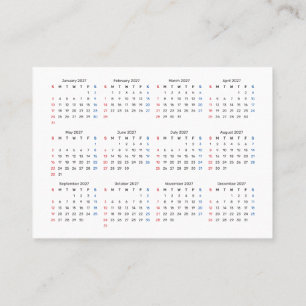 2027 Mini-Kalender SONNTAG-Anfang Sans-Serif-Schri Visitenkarte
