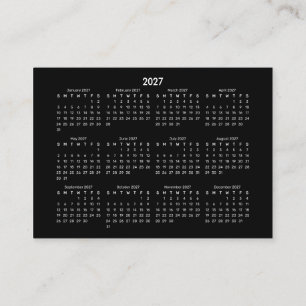 2027 Mini-Taschenkalender, Beginn am Sonntag, SCHW Visitenkarte