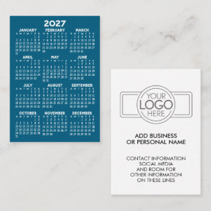 2027 Minimalistischer Einfacher Mini-Kalender mit  Visitenkarte