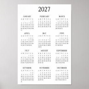 2027 Minimalistischer Jahresüberblick Minimalkalen Poster