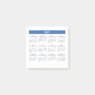 2027 Monatskalender Blaue Version Post-it Klebezettel