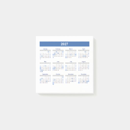 2027 Monatskalender Blaue Version Post-it Klebezettel (Vorderseite)