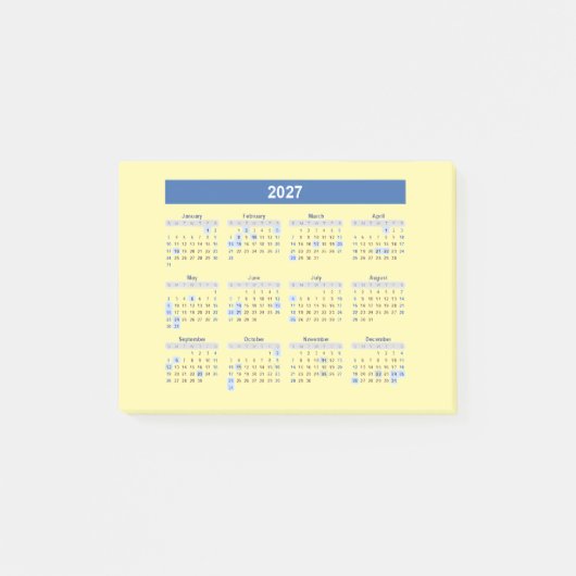 2027 Monatskalender Blaue Version Post-it Klebezettel (Vorderseite)