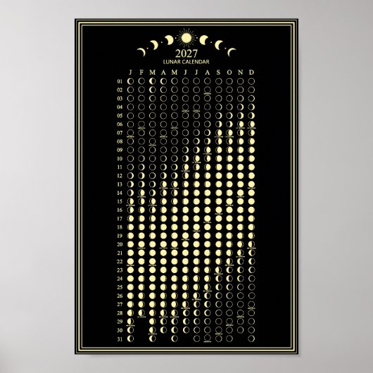 2027 Mondphasen-Kalender im minimalistischen Stil Poster (Vorne)