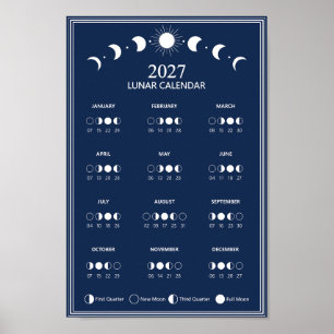 2027 Mondphasen-Kalender im minimalistischen Stil Poster