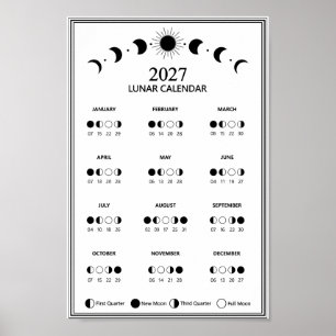 2027 Mondphasen-Minimalistischer-Mondphasen-Kalend Poster