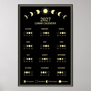 2027 Mondzyklus-Minimalist-Mondphasen-Kalender Poster