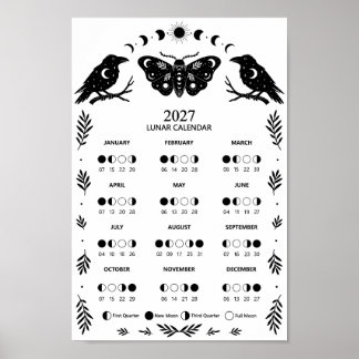 2027 Moth Crow Celestial Lunar Moon Calendar Poster