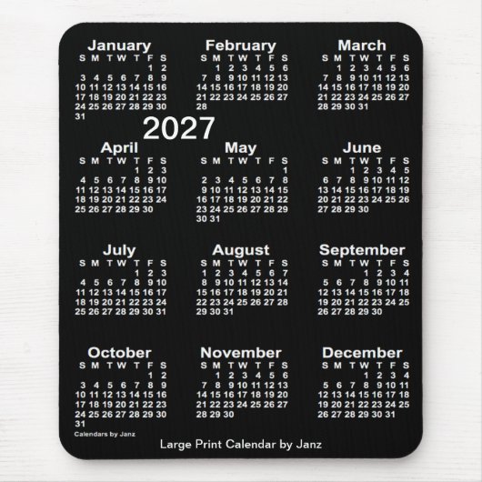 2027 Neon White Large Print Calendar von Janz Mousepad (Vorne)
