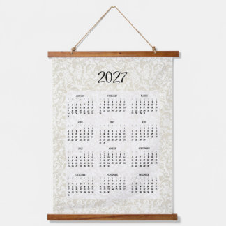 2027 Neutraler barocker Kalender Wandteppich Mit Holzrahmen