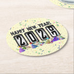 2027 Odometer New Years Party Runder Pappuntersetzer<br><div class="desc">* HAPPY NEW YEAR 2027! * Fun party hats and confetti to celebrate the New Year. * Dimensions: 4" x 4" * Sold as sets of 6 * Tough, durable, and absorbent – perfect for New Years parties * Several shapes to choose from. * You can personalize by changing the...</div>