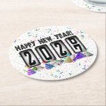 2027 Odometer New Years Party Runder Pappuntersetzer<br><div class="desc">* HAPPY NEW YEAR 2027! * Fun party hats and confetti to celebrate the New Year. * Dimensions: 4" x 4" * Sold as sets of 6 * Tough, durable, and absorbent – perfect for New Years parties * Several shapes to choose from. * You can personalize by changing the...</div>
