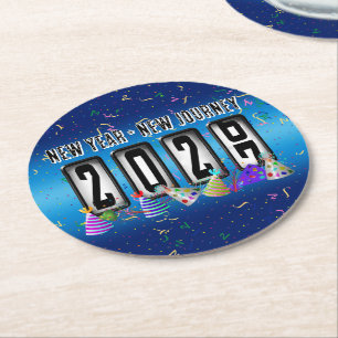 2027 Odometer Silvesterparty Runder Pappuntersetzer