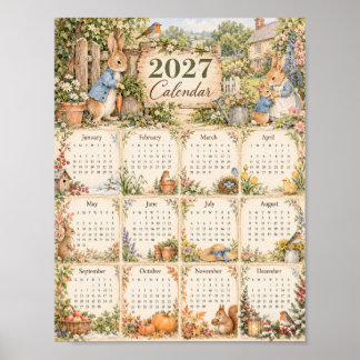 2027 Poster-Kalender - Kaninchen im Landhausgarten Poster
