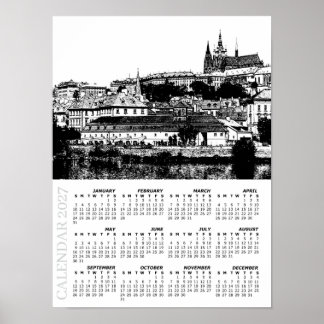 2027 Prague Calendar, Prague Castle, Czechia Poster