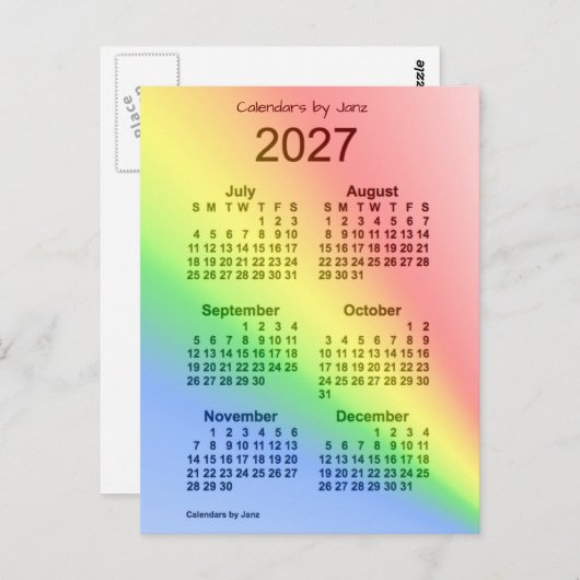2027 Rainbow 6 Month Mini Calendar by Janz Postkarte (Vorne/Hinten)