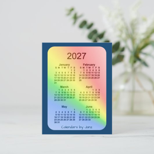 2027 Rainbow Blue 6 Month Mini Calendar by Janz Postkarte (Stehend Vorderseite)