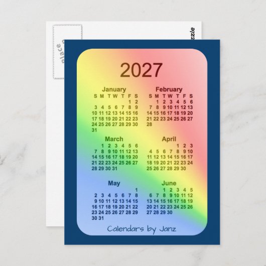 2027 Rainbow Blue 6 Month Mini Calendar by Janz Postkarte (Vorne/Hinten)