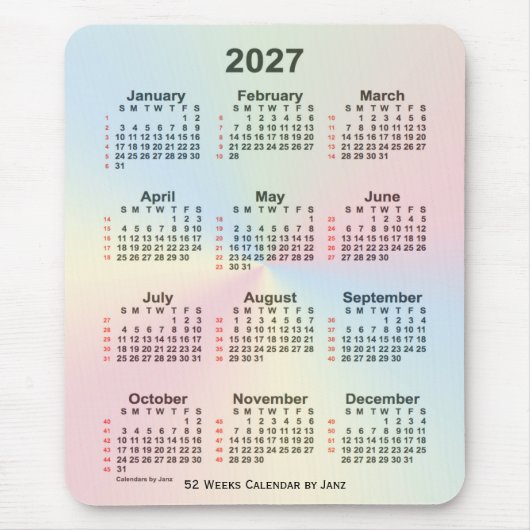 2027 Rainbow Cloud 52 Week Calendar by Janz Mousepad (Vorne)